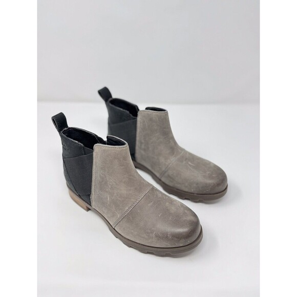 Sorel Boots Gray Leather Emelie Chelsea Ankle Bootie Pull On NL3719-052 US 8 - Picture 1 of 10
